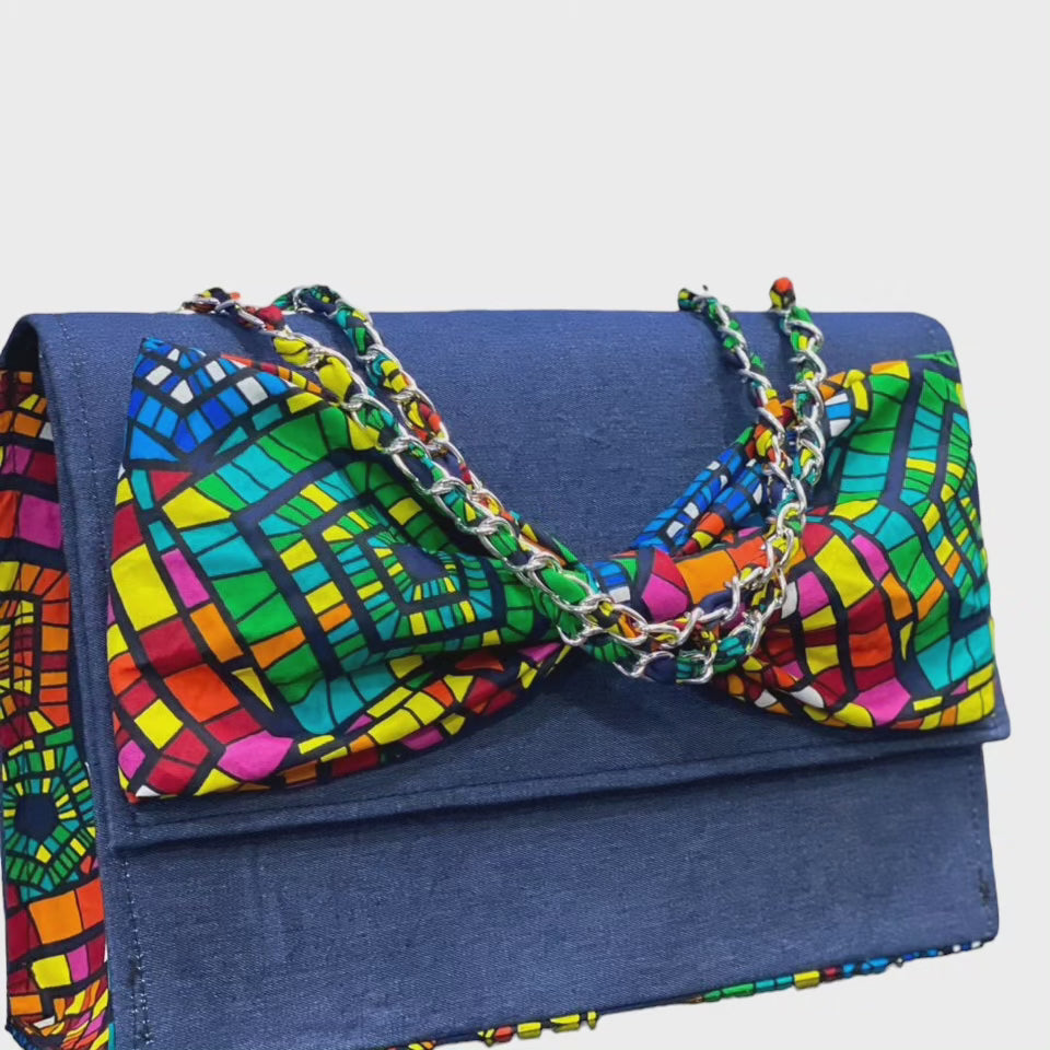 Ankara and Denim Bow Handbag