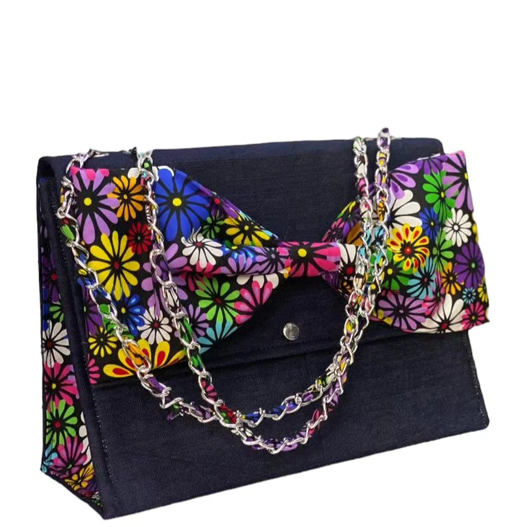 Ankara and Denim Bow Handbag