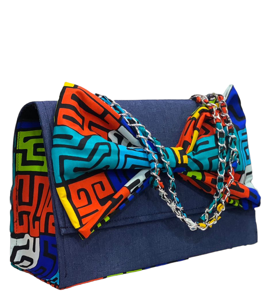 Ankara and Denim Bow Handbag