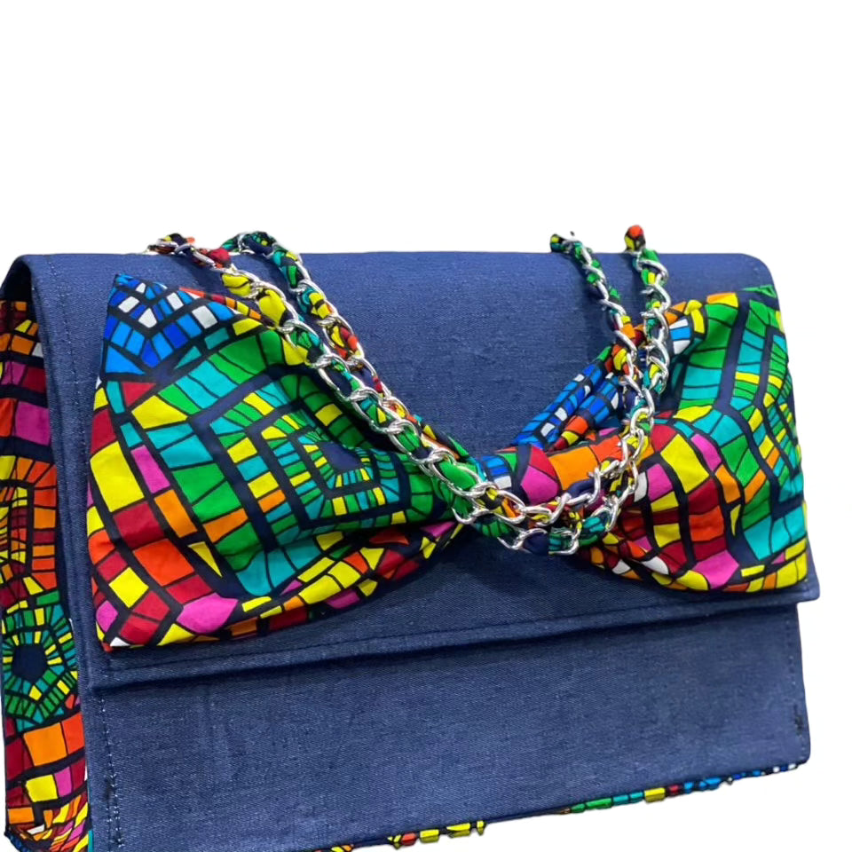 Ankara and Denim Bow Handbag