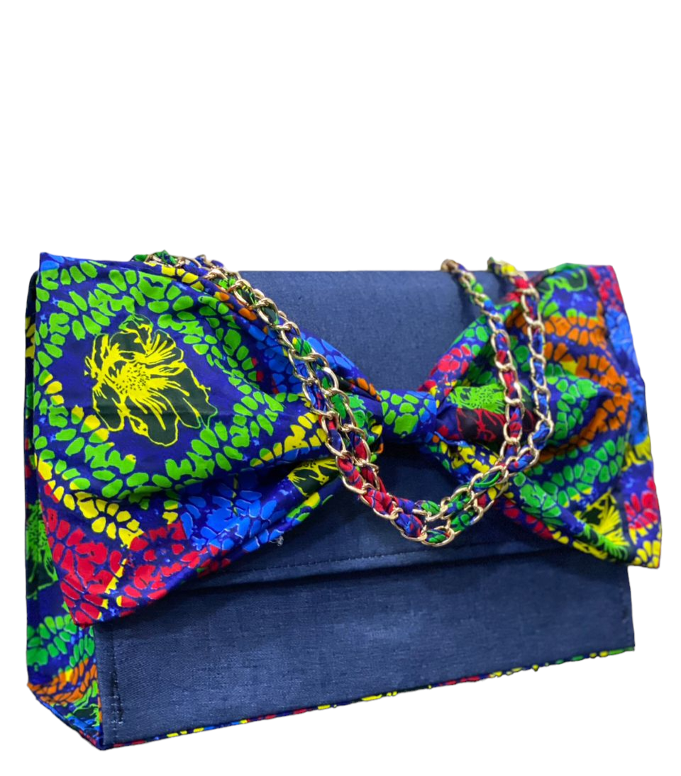 Ankara and Denim Bow Handbag