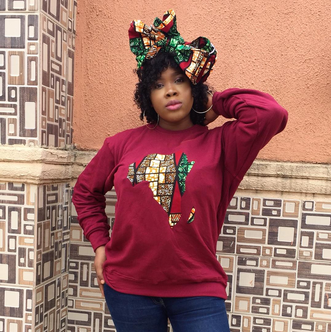 Africa shape sweatshirt with matching head-tie