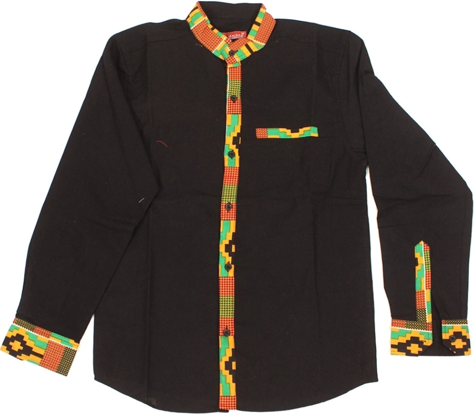 Orange Kente Trim Men Dress Shirt